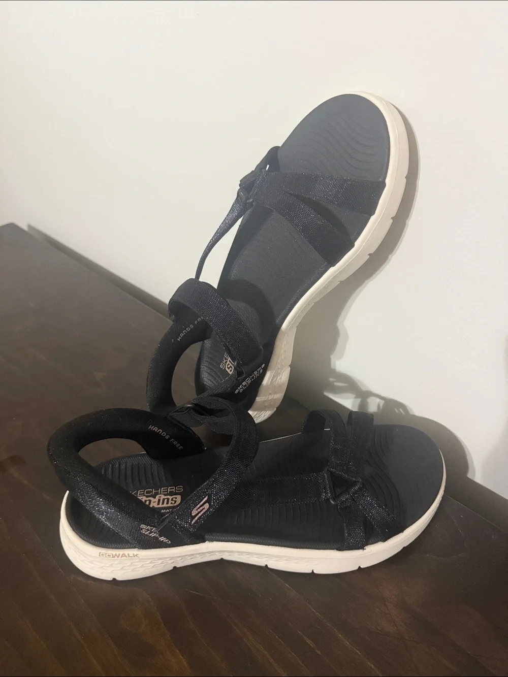 Skechers Black and White Women’s Slip-Ins Sandals -  With Goga Mat